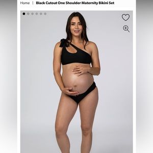 PinkBlush Black Cutout One Shoulder Maternity Bikini Set